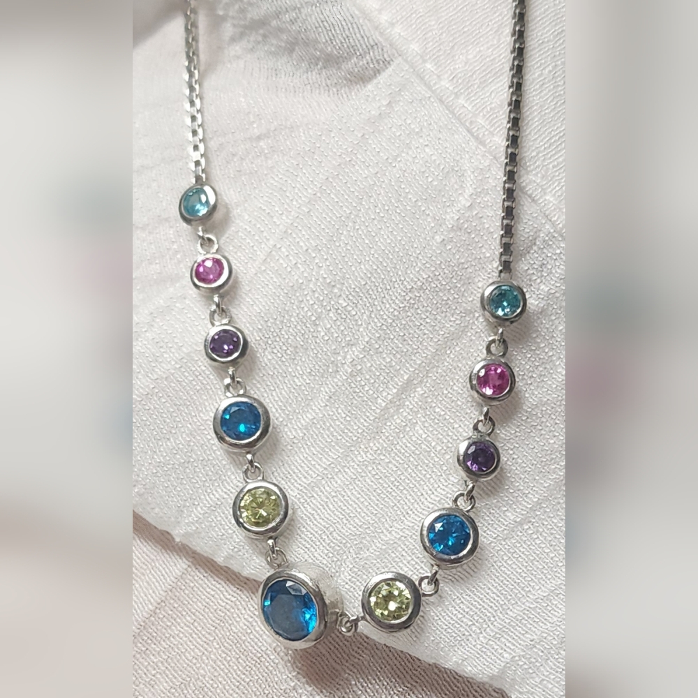 Sterling Silver Multi Colored Necklace - image 3